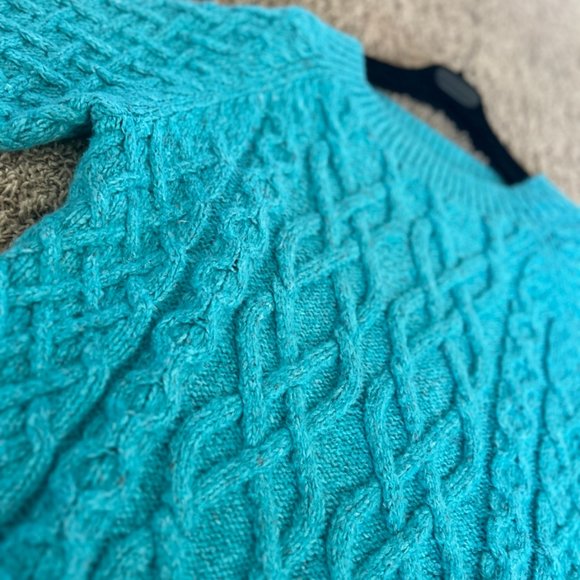 LOFT Sweaters - Ann Taylor Loft Teal Blue Cable Basket Weave Boat Neck Sweater 3/4 Sleeve XLarge